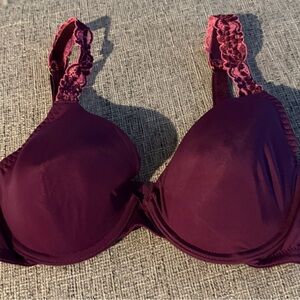 Natori 136001 Body Double Lace Trim Full-Fit Contour Bra, Dark Violet, 32C, $70